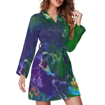 красочный всплеск пижамный халат абстрактный чернильный принт с длинным рукавом повседневные пижамные халаты женщина с V-образным вырезом симпатичный халат осенний дизайн платье