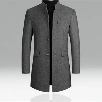 Новая зимняя мода Мужчины Slim Fit Длинные рукава Кардиганы Смеси Пальто Куртка Костюм Однотонные Мужчины Длинные Шерстяные Пальто