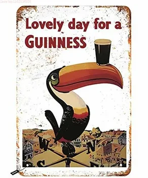 Длинноклювый попугай держит пиво Прекрасный день для винтажа Guinness Металлическая жестяная вывеска для ,настенный декор для баров,ресторанов,кафе