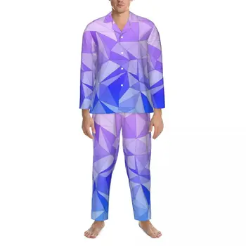 Треугольная двухцветная пижама мужская синяя и фиолетовая симпатичная мягкая комнатная пижама весна 2 шт. свободные пижамные комплекты оверсайз с принтом