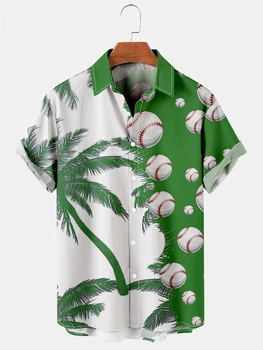 Бейсбол Графические рубашки для мужчин Одежда 3D-печать Гавайские пляжные рубашки С коротким рукавом Y2k Топы Винтажная одежда Блузка с лацканом