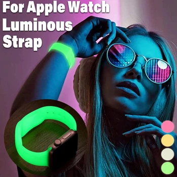 Светящийся силиконовый ремешок для Apple Watch Band Ultra 49 мм 9 8 7 45/41 мм Спортивный петля Браслет для Iwatch 6 5 4 Se 44 мм 42 мм 38 40 мм