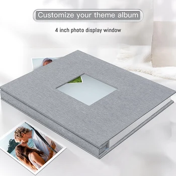 Серый фотоальбом Альбом для вырезок с окном отображения изображений, 40 страниц DIY альбом для вырезок, льняная обложка книга памяти