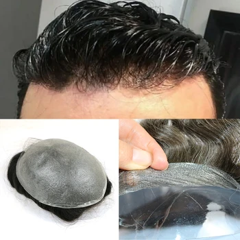  парик для мужчин, ультратонкий шиньон 0,03 мм, невидимая V-образная петля 8X10 дюймов Мужская система замены волос
