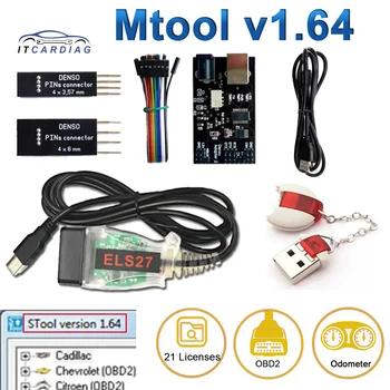Новый MTool V1.64 Полный набор программного обеспечения для регулировки пробега КМ Инструмент коррекции пробега Донгл + адаптер Denso + кабель для выводов Denso