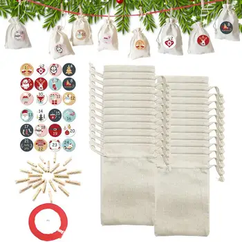  Рождественские льняные сумки 24 шт. Льняные винтажные игрушки Сумки Обратный отсчет до Рождества Рождественские украшения для перил Дверь Стена Камин