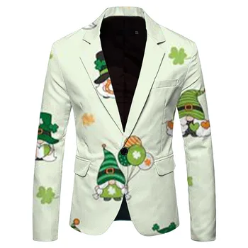 Мужской костюм Пальто ко Дню Святого ПатрикаБлейзеры с короткими рукавами Костюмы для Национального дня Ирландии Зеленый клевер мужской Тонкий праздничный terno masculino