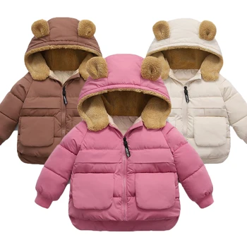 Осень Зима Теплая верхняя одежда Пуховики для девочек и мальчиков с капюшоном из овечьего флиса Повседневная куртка Детская одежда 2023 Новинка Baby Thicken Coats